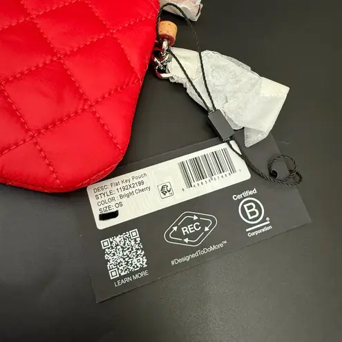 MZ Wallace Bright Cherry Red Metro Flat Key Pouch Ring Small Quilted Wallet NWT