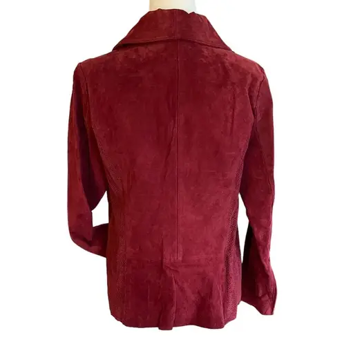 Dennis Basso Washable Suede Perforated Detail Jacket Burgundy Size Small