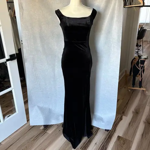 Midnight Doll Velvet Off the Shoulders Black Maxi Gown Dress High Slit Whimsigoth size Small