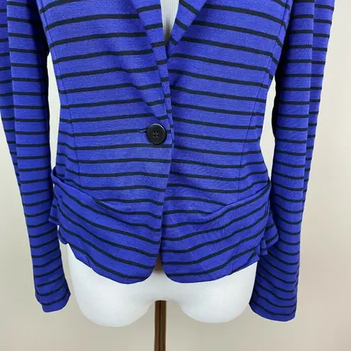 Anthropologie Cartonnier Striped Blazer Jacket S Blue Black Ruffle Stret…