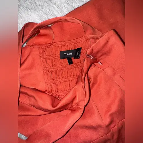 Theory NWOT  Crossback Linen-Blend Cross Back Square Neck Midi Orange Dress sz 8