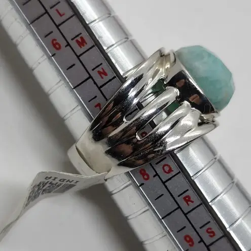 Sterling Silver Faceted Pale Blue Larimar & Triple Shank Boutique Ring Sz 7•3/4