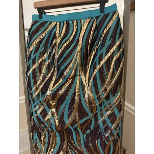 Divine Queen International Metallic Brocade Skirt Size 12 Turquoise