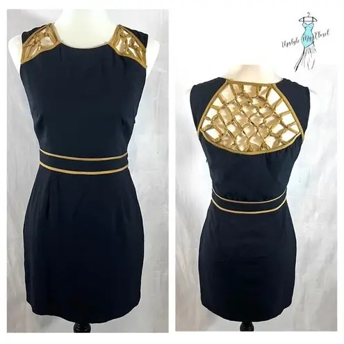 Esley Unique  navy and gold knotted lattice sheath dress size small