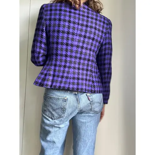 Tahari Vintage 90s Houndstooth Blazer Cropped Size Small 2/4 Fit Purple/Black