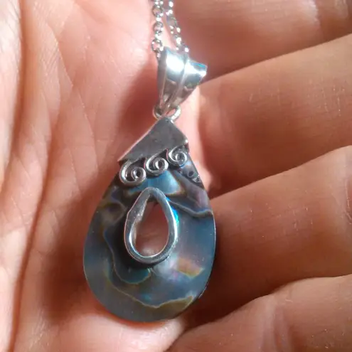Abalone Sterling Silver Pendant Stainless Steel Necklace