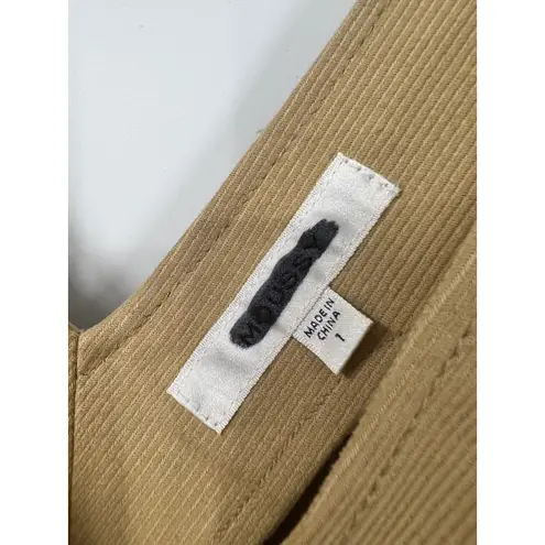 MOUSSY Women's V Neck Belted Waist Denim Dress Sleeveless Solid Khaki Size S 1 Tan