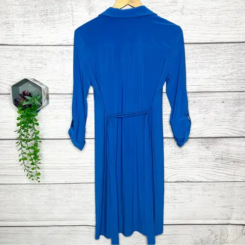 Soho Apparel Royal Blue Long Sleeve Belted Button Front Dress Size Small