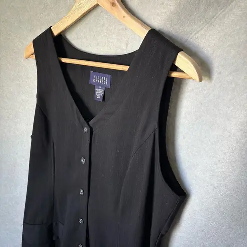 Hillard & Hanson Vintage 90’s Midi Dress Size 10 Black Pinstripe Button Front