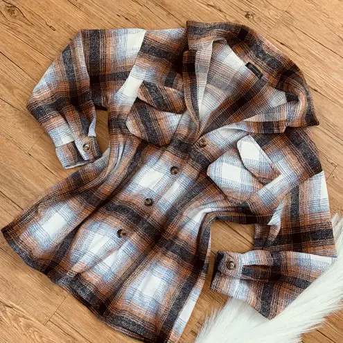 Pretty Garden Flannel Shirt Brown White Black Plaid Button Down Size XL