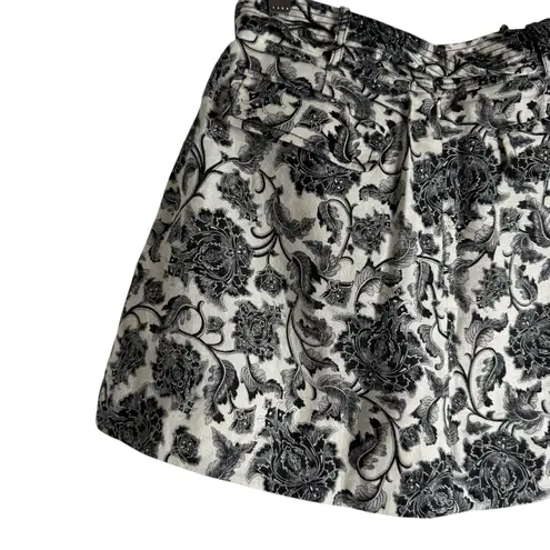 Zimmermann Zimmerman Linen Black White Floral Print Tie Waist A-Line Mini Skirt Size 4