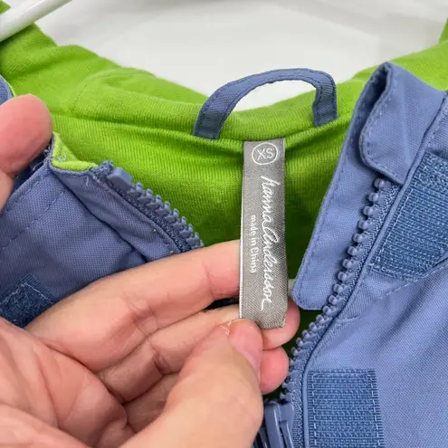 Hanna Andersson XS Blue, Lime Green Unisex Windbreaker Hooded Rain Jacket Blue