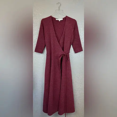 Christine Alcalay Wrap Sweater Dress in Wine Burgundy Size Small Red