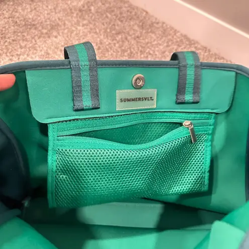 Summersalt Tote Bag Teal Green Neoprene Magnetic Snap Closure Zipper Pocket