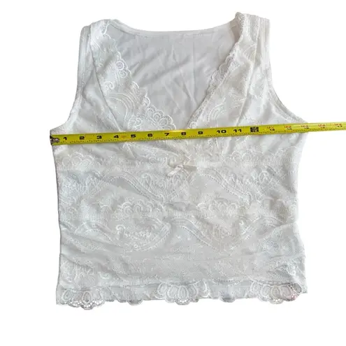 Cider Women's S Lace Tank Top Crop White Plunge Neck Y2K Coastal Romantic NWT