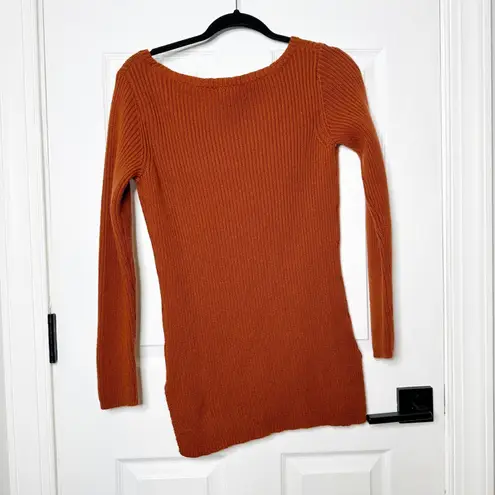 WoolOvers Merino Wool Tunic Sweater Dress Orange Long Sleeve Ribbed Knit