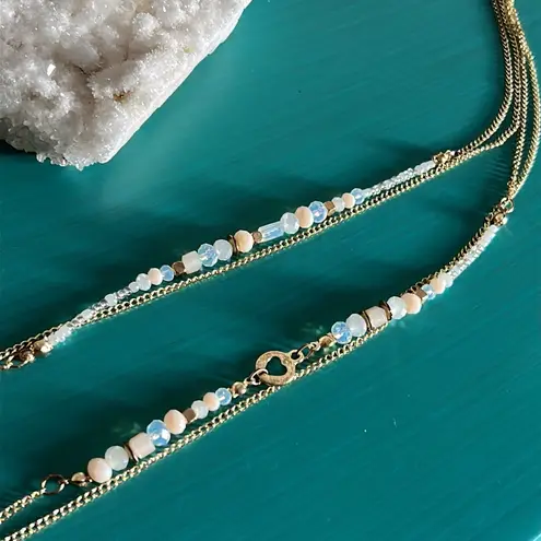 Women’s Boho Double Strand Mixed Bead Fringe Tassel Gold Tone Medallion Necklace