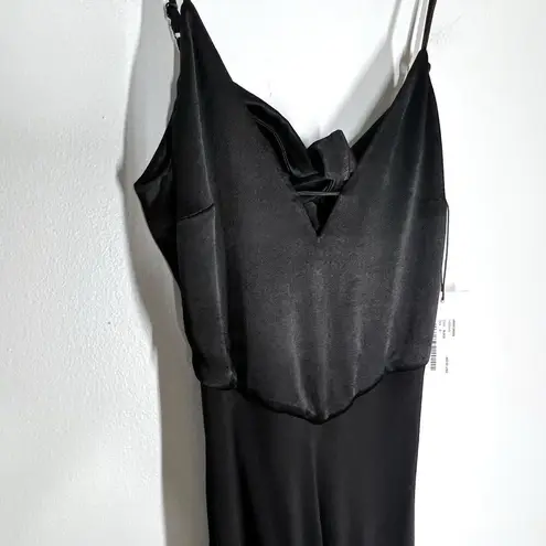 Ba&sh NEW Sz XS Ninon Satin Midi Slip Dress Open Back Cut Out Black