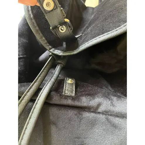 Women’s soft crushed black velvet faux leather snap button sling backpack