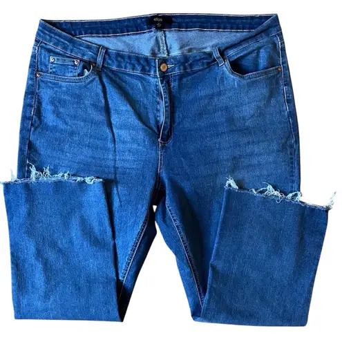 Ellos Womens 22 Jeans High Waisted Raw Hem Plus Size Comfortable Casual Blue