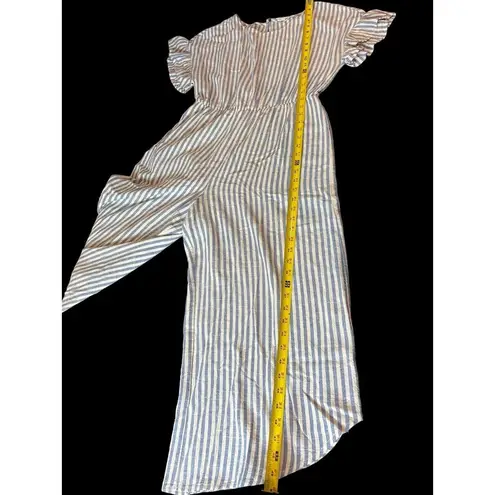 Hudson June Womens Jumpsuit Plus Size 1 Blue Ivory Stripe Linen Blend 1 Piece