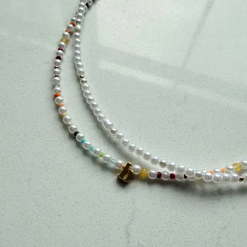 Anthropologie  Pearl Beaded Bubble Letter Lowercase Monogram Necklaces - Set of 2 thumbnail 4