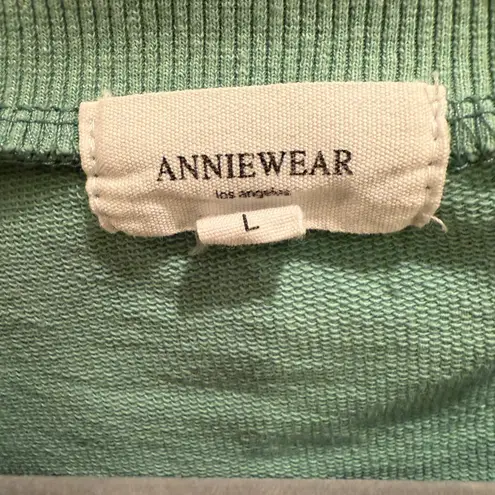 ANNIEWEAR Womens Sweatshirt Light Green Embroidered Floral Puff Sleeve Crew L Size L