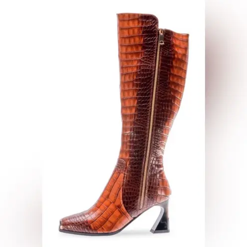 London Crocodile Embossed Tall Boots Brown Size 11