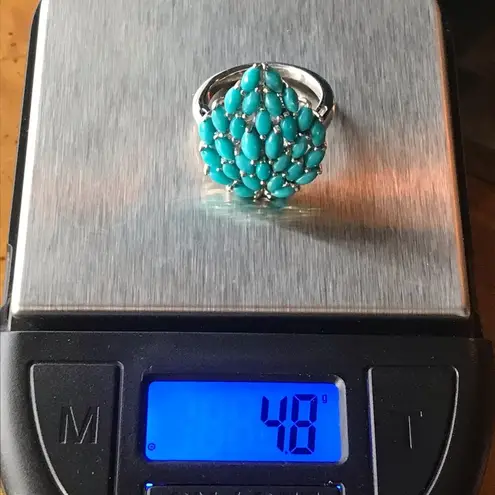 Authentic Sleeping Beauty Turquoise Sterling Silver Leaf Ring Size 5 Blue