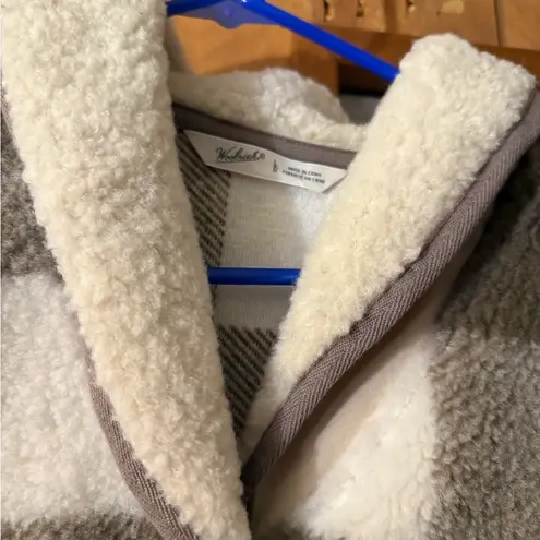 Woolrich NWOT- Buffalo Plaid Snap Fleece Vest Women's Large Deep Pile Brown Cream