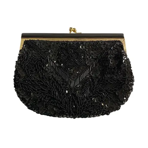 Vintage Black Beaded Sequin Evening Clutch Partners Mervyn’s Hong Kong