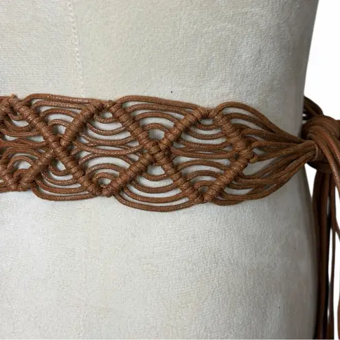Boho Western Brown Cognac Braided Macramé Fringe Belt Women’s Size Small Medium