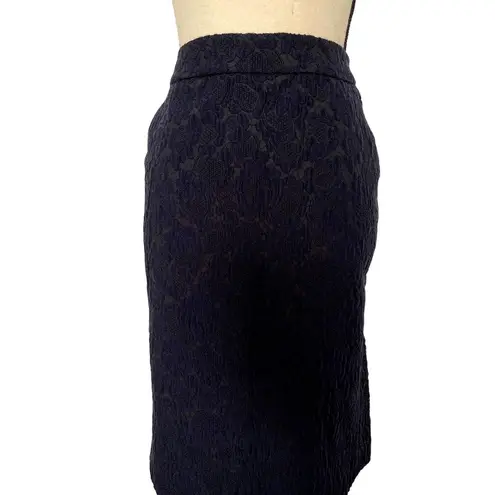 Marni Floral Lace Wool Skirt Womens Size 44 Navy Blue with Dark Gray Pencil