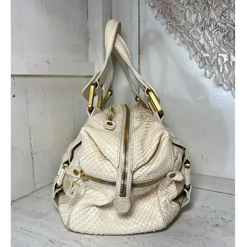 Jimmy Choo Python Suede/Leather Mahdi cream Double Top Handle Satchel Handbag