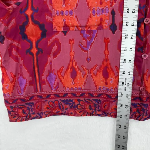 Love the Label Button Down Shirt Top Womens L Long Sleeve Patterned Pockets Pink Size L - Image 4
