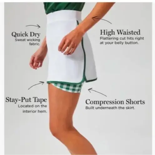 Tuckernuck  White Tennis Skirt Skort Green Trim NWT NEW XL