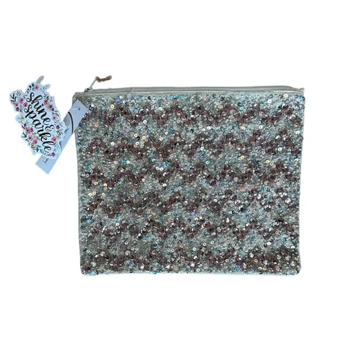 Sequin Cosmetic Bag Shine and Sparkle Travel 10.5x9 Evening Clutch NEW Pink