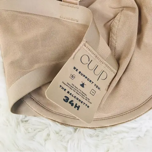 New CUUP The Balconette Mesh Bra Size 34H Taupe Nude Underwire Sheer Balconet Tan