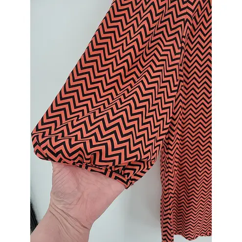 Orange & Black Chevron Striped Top Career Office Professional Colorful Size M Size M