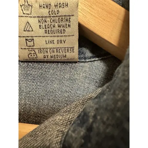 Vintage Lemon Grass 100% Cotton Denim Button Up Shirt Sz XL Embroidered 90s Y2K Blue