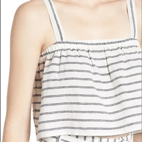 Ten Sixty Sherman  Crop Tank Large White Ivory Navy Linen Stripe Women Top Summer