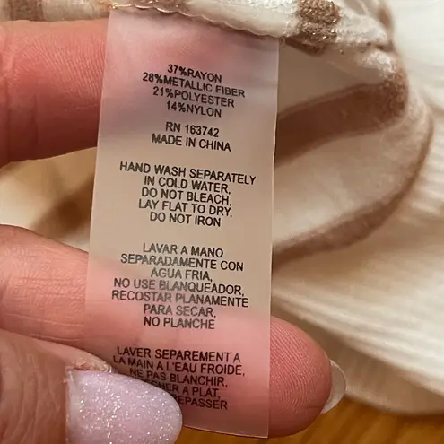 Aaeda Polo Collar Stripe Sweater Gold Metallic short sleeves Sz XL White