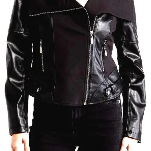 Ookie & Lala Faux Leather Mix Quilt Drape Jacket