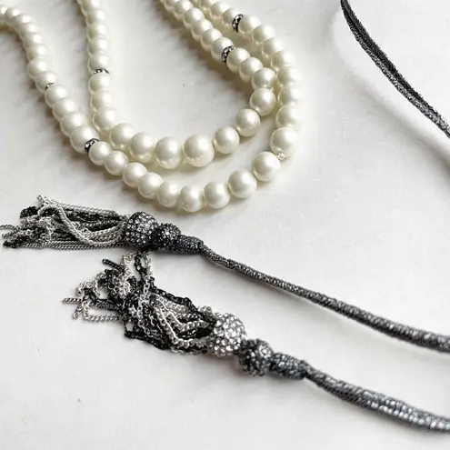 Stella & Dot Mara Pearl Statement Necklace Wrap Tie Long Sparkle