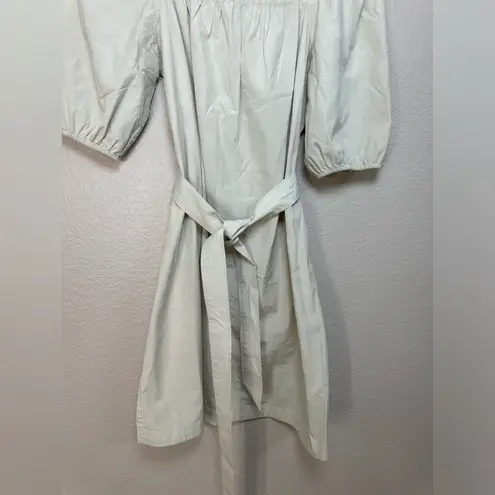 Faherty Khai Poplin Dress in Birch size Small Belted Puff Sleeve Tie Waist
