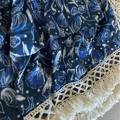 I Madeline Seascape Blue Fringe Sleeveless Top size Large