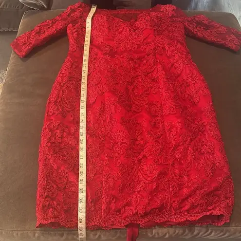 Women’s Red Tea Length Lace Appliqué Dress & Matching Chiffon Jacket Size 16