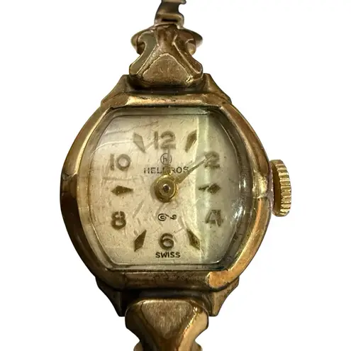 Vintage Helbros Swiss Women's Watch Gold Tone Art Deco Dainty Expansion Band