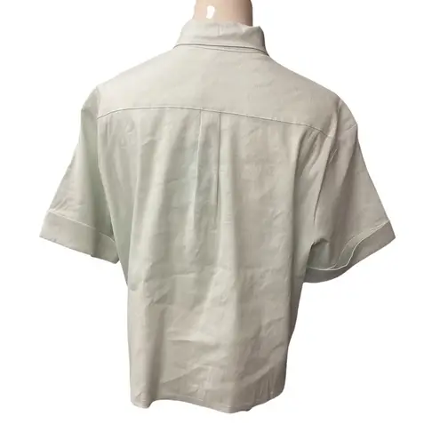 Shore Women's Short Sleeve Collared Button Down Shirt Green Size S Linen Bl NWT