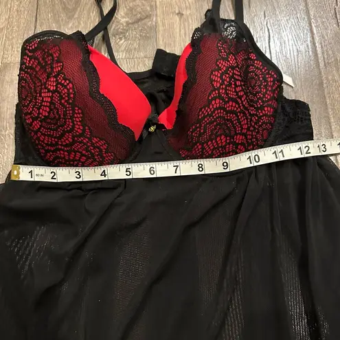 Daisy Fuentes Negligie Black Red Sexy Sheer Lace Size L Babydoll Fairy Nightgown